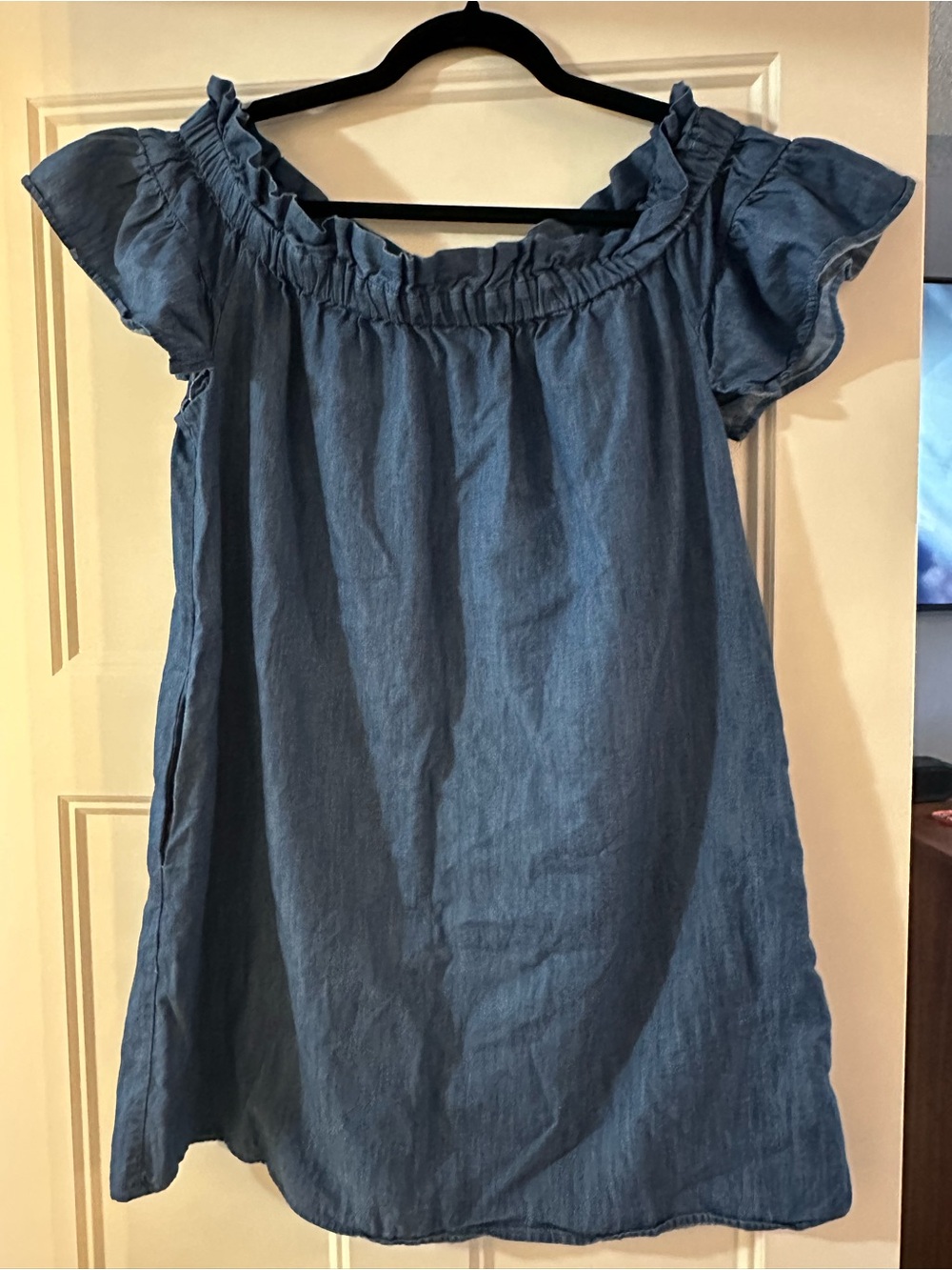 Corey Lynn Calter Blue Off-Shoulder Ruffle Mini Dress